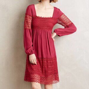 Anthropologie Floreat Aveline Dark Red Peasant Dress Size 6